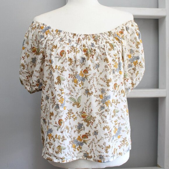a.n.a Tops - ANA White Cream Over The Shoulder Smocked Puff Sleeve Top Blouse Size Large P